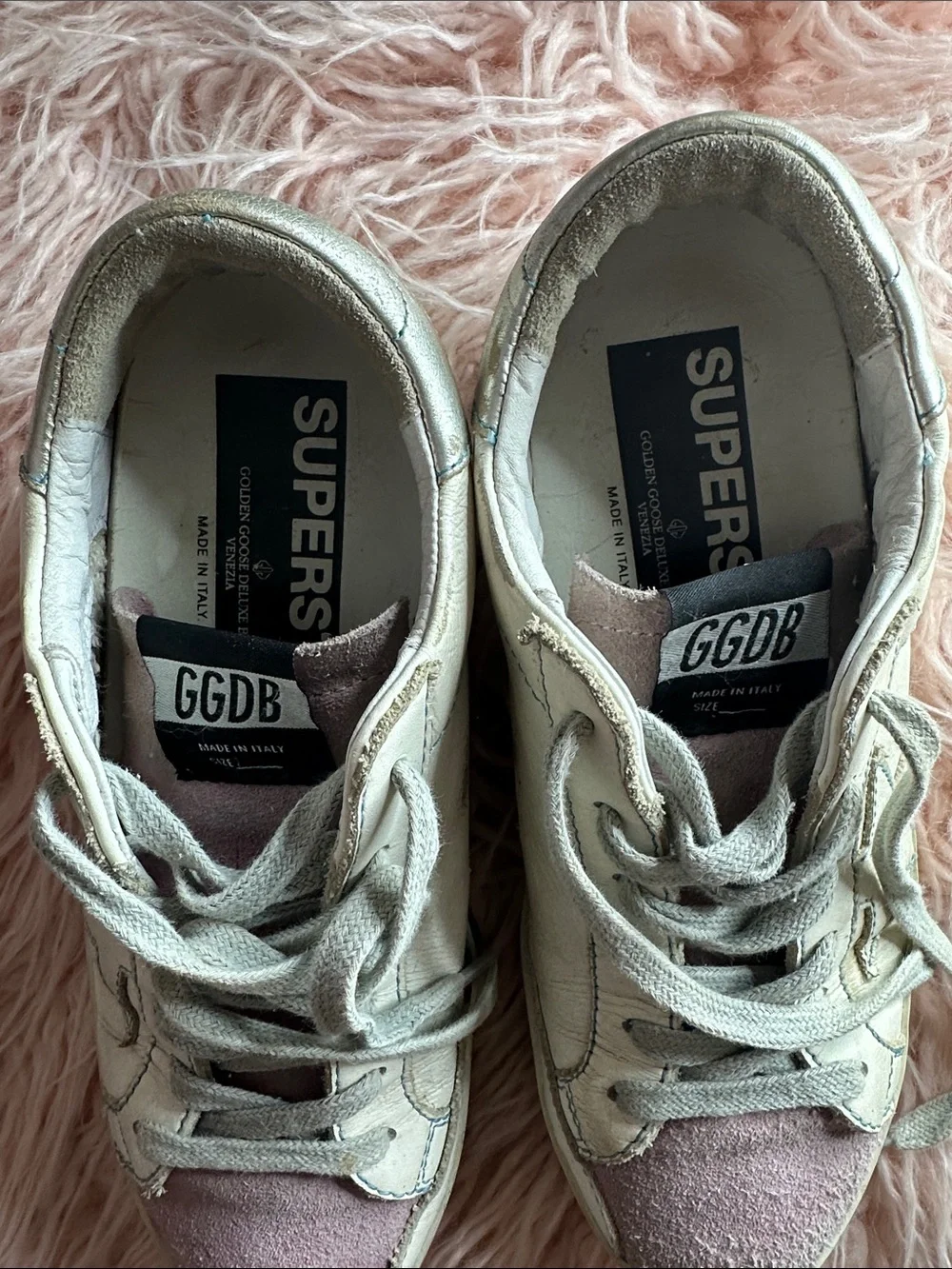 Golden Goose White Leather Sneakers with Dusty Pink Suede Toes